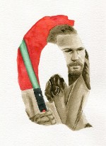 star wars, alphabet, watercolor, art, qui gon, jedi, lightsaber
